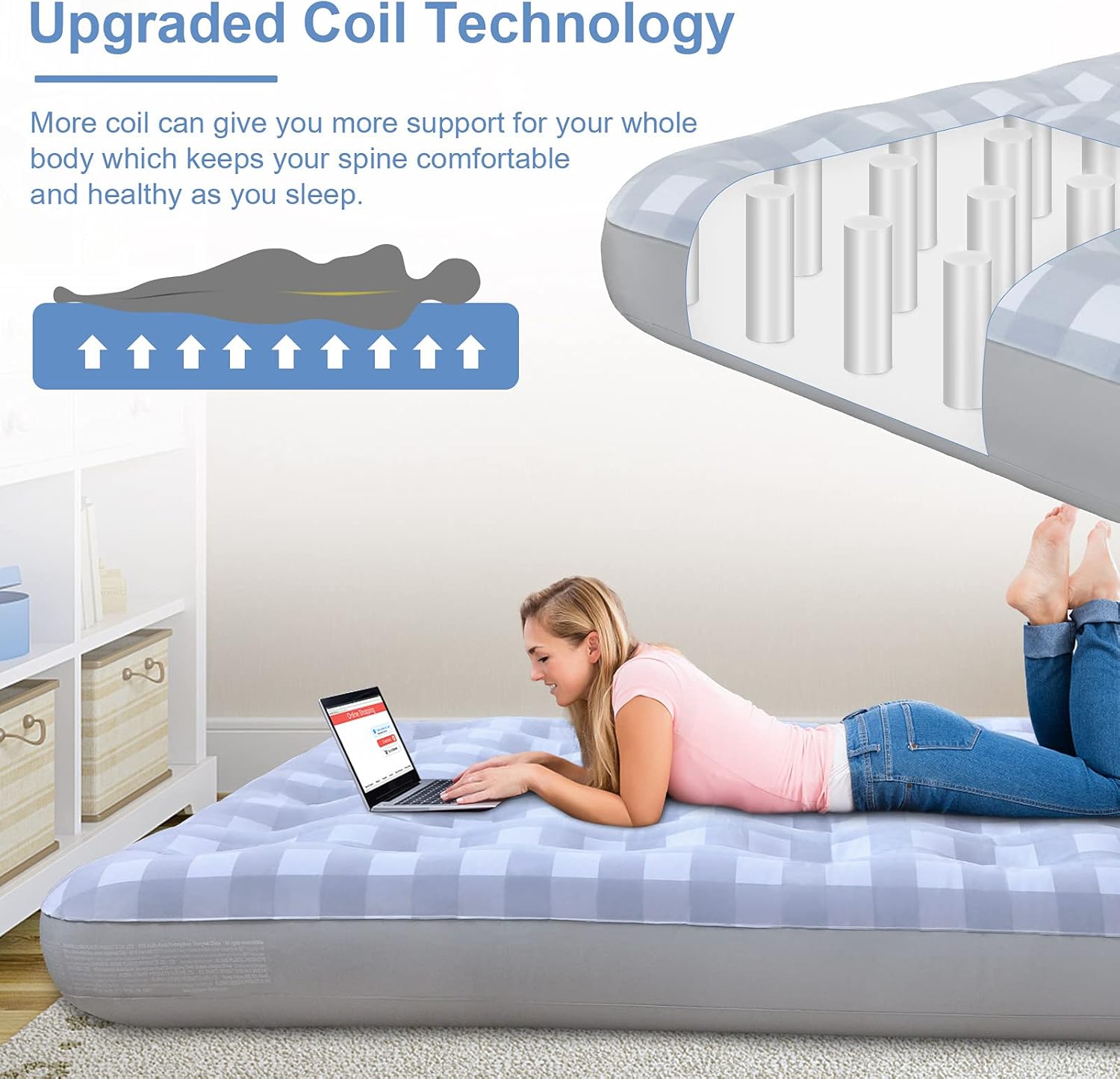 Giftway Queen Size Air Mattress Upgraded Air Bed - Inflatable Air Mattress with Flocked Top Patch Kit - Portable Blow up Air Bed for Camping/Guest/Travel - Housewarming Gifts for Women/Men/Kids : Sports & Outdoors