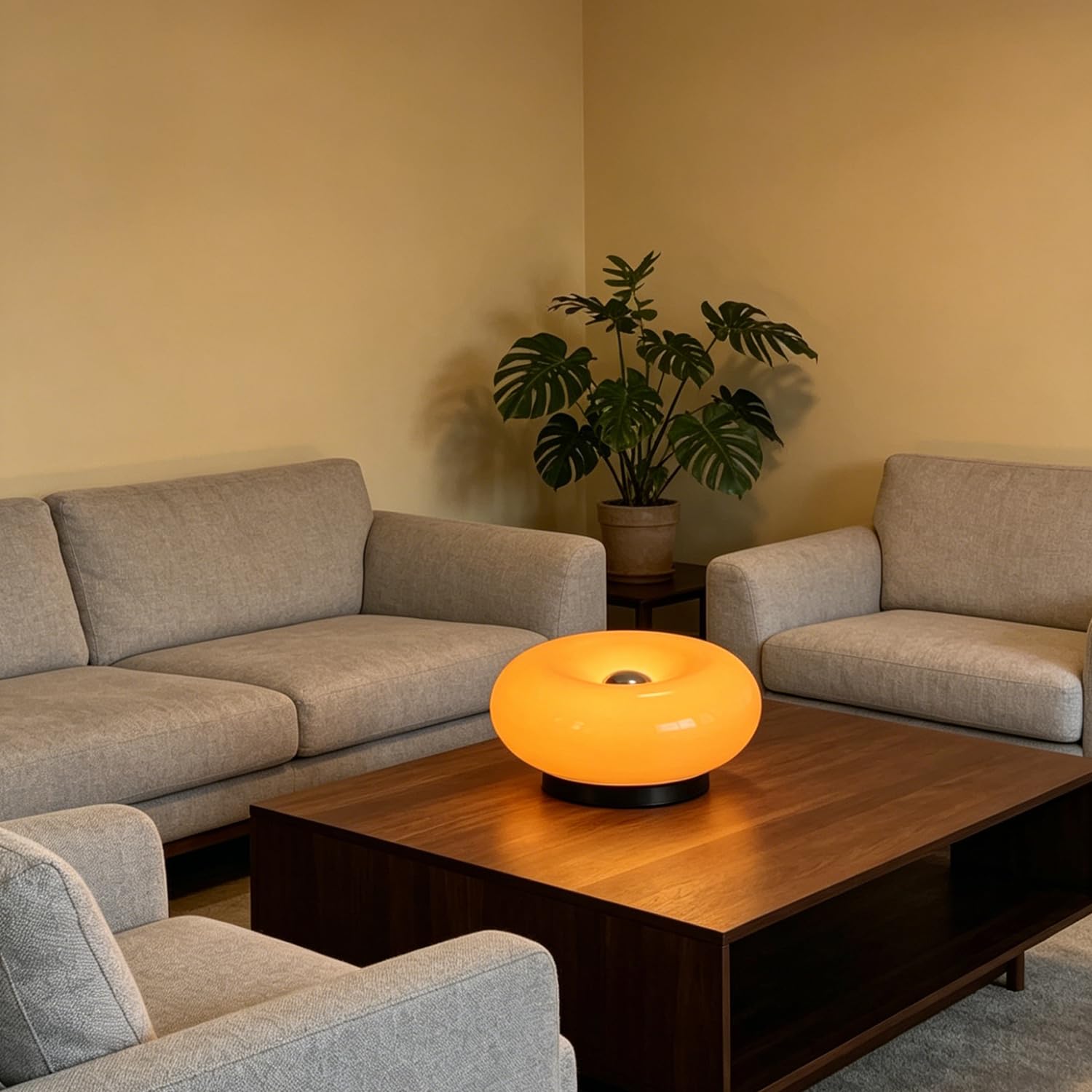 LED Donut Tischlampe Klein Moderne Designleuchte mit Ambientelicht 3 Farbtemperatur Akku USB Aufladbar Tischleuchte mit Touch Dimmbar Nachttischlampe Ohne Kabel Glas Lampenschirm 1800mAh,Orange