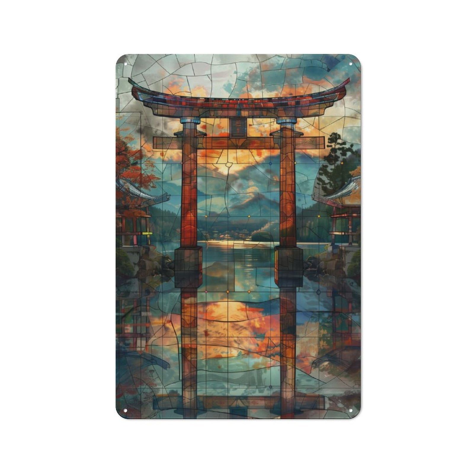 Junmoney Stained Glass Torii Gate Retro Metal Gift Sign 30X20cm, Home Wall Decor For Flat, Dorm Room, Lounge Or Cafe