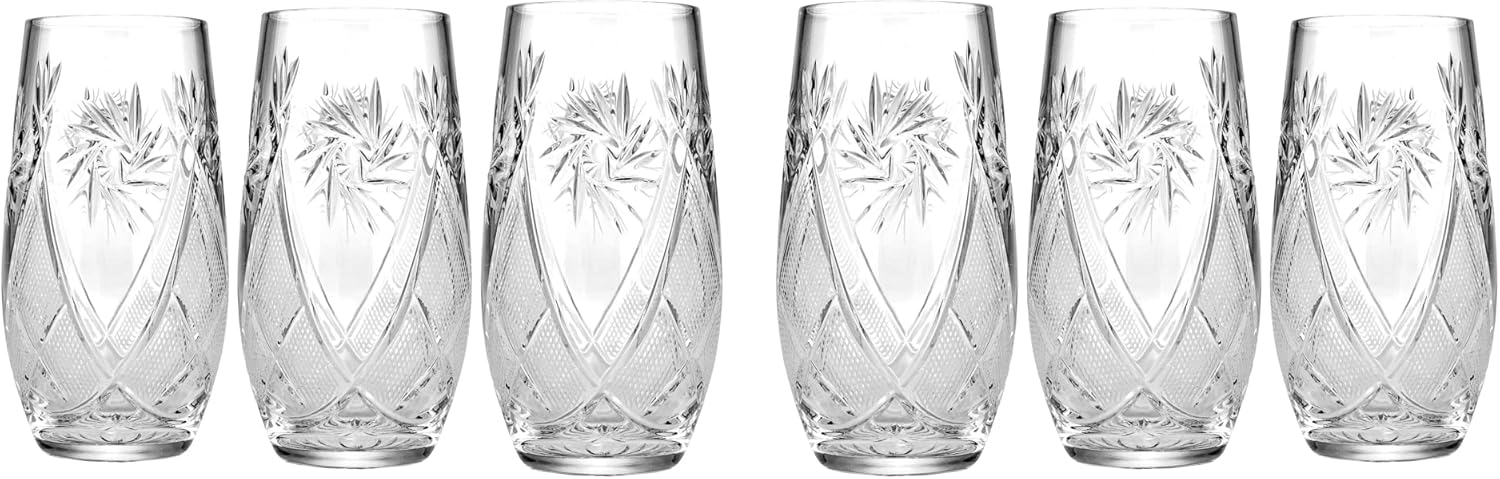 Belarus Crystal GL5108-300-X, 10 Oz Crystal Highball Beverage Glasses, Hand-Cut Vintage Wedding Gift Glasses, Set of 6