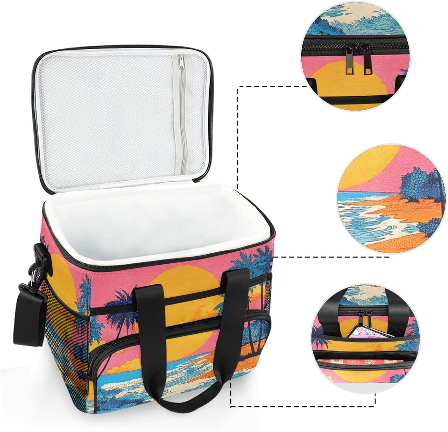 Cooler Bags Beach Sunset Print, Insulated Shoulder Lunch Box 24 Cans Capacity Leakproof with Handle for Picnic Camping