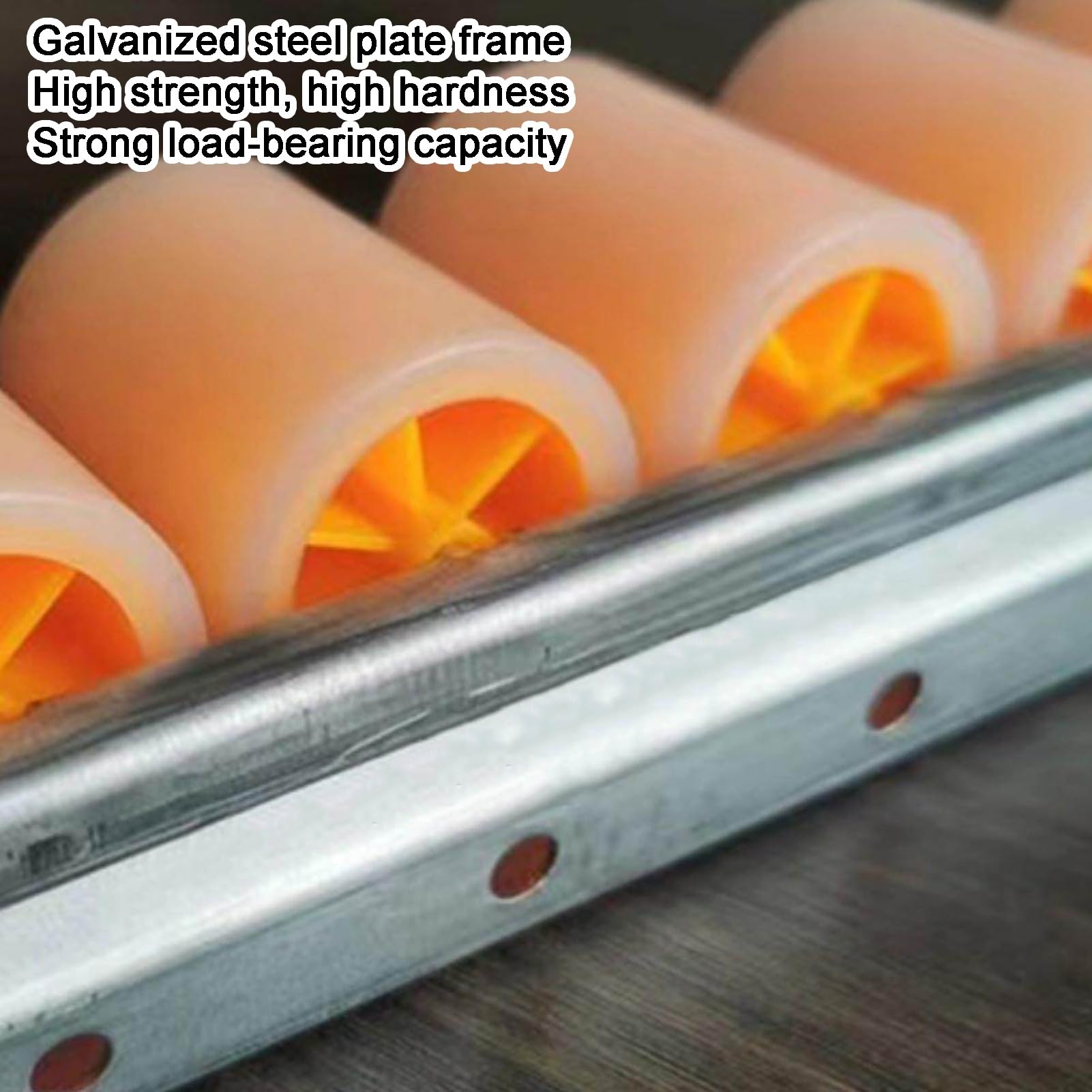 Transportador pesado con ruedas de plástico de 80 cm, ideal para descarga, flujo y manejo eficiente de materiales en soluts logísticos optimizados