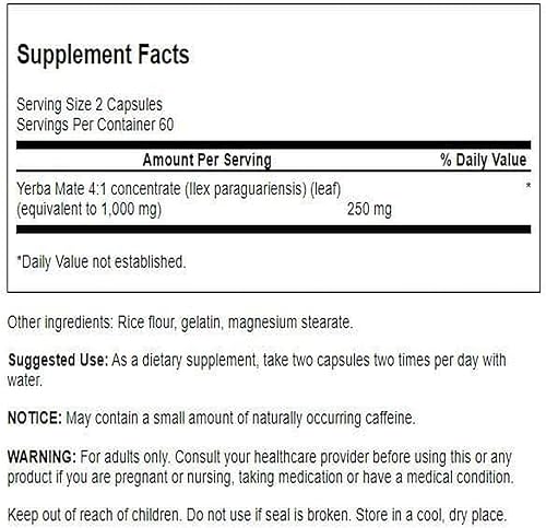 Miniatura 2 de Swanson Yerba Mate (4:1) Energía Vitalidad Apoyo 125 Miligramos 120 Cápsulas