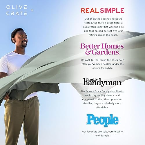 Miniatura 9 de Olive + Crate Juego de fundas de almohada y sábanas refrescantes de eucalipto tamaño individual  100% fibra Tencel certificada de Austria  Mejor que