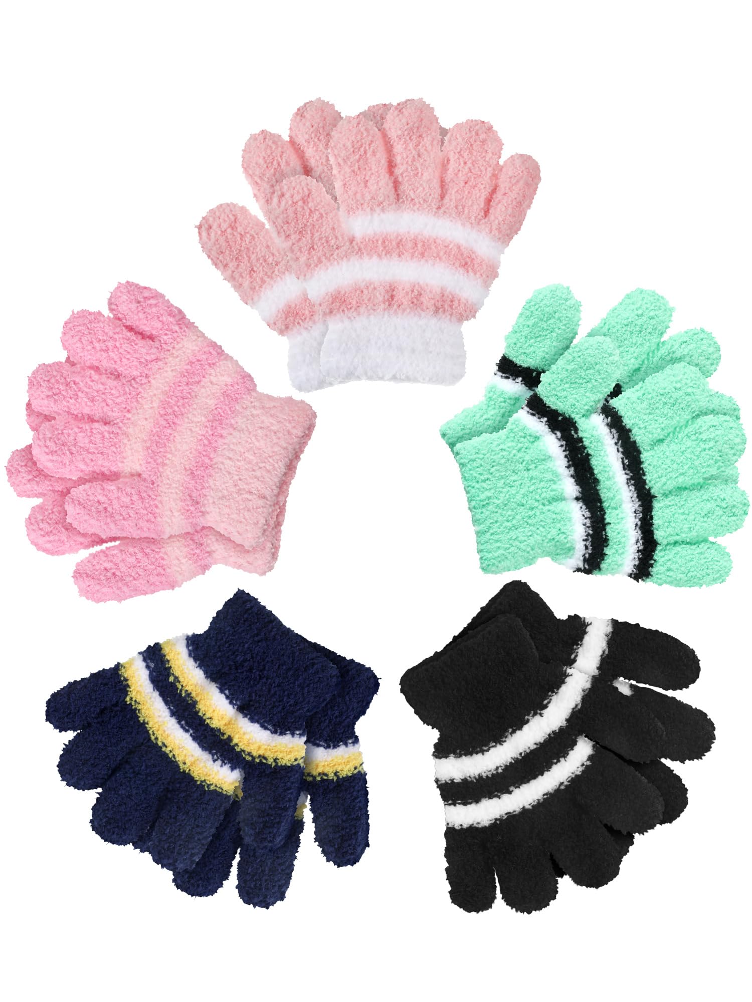 SATINIOR 5 Pairs Kids Gloves Full Fingers Knitted Warm Gloves Winter Mittens for Little Boys and Girls Daily Supplies