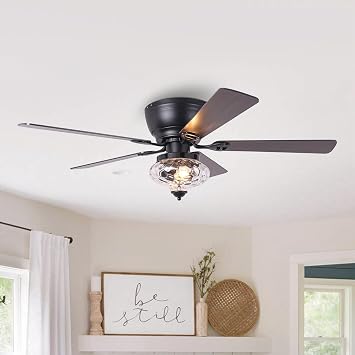 52" Flush Mount Ceiling Fans with Lights and Remote Low Profile Farmhouse | Rustic Ceiling Fan with Chandelier Light for Bedroom Living Room, 3-Speed Outdoor Ceiling Fans for Patios, Reversible Airflow