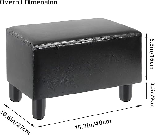 Miniatura 2 de BRIAN & DANY PU Leather Foot Stool with Wooden Legs & Padded Foam Seat, Small Ottoman Footrest Seat, Black