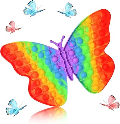 Rainbow Jumbo Butterfly Fidget Toy Giant Sensory Toy, Huge Push Bubble for Kid Children and Adult Decompression and Emotion Anxiety Reliever Tool