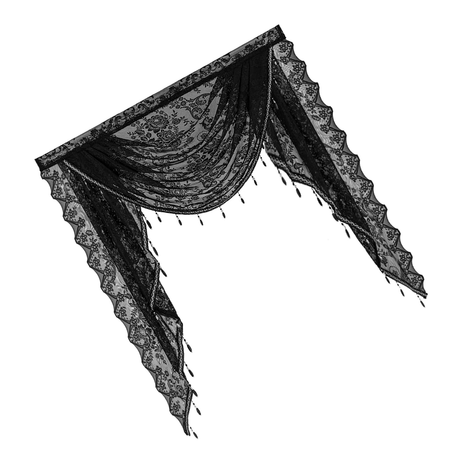 Jazuaiao Translucents Laces Window Valance with Beadeds Fringes and Florals for Soft Light and Privacy in Bedrooms or Living Room Sheer Rod Pocket Valance