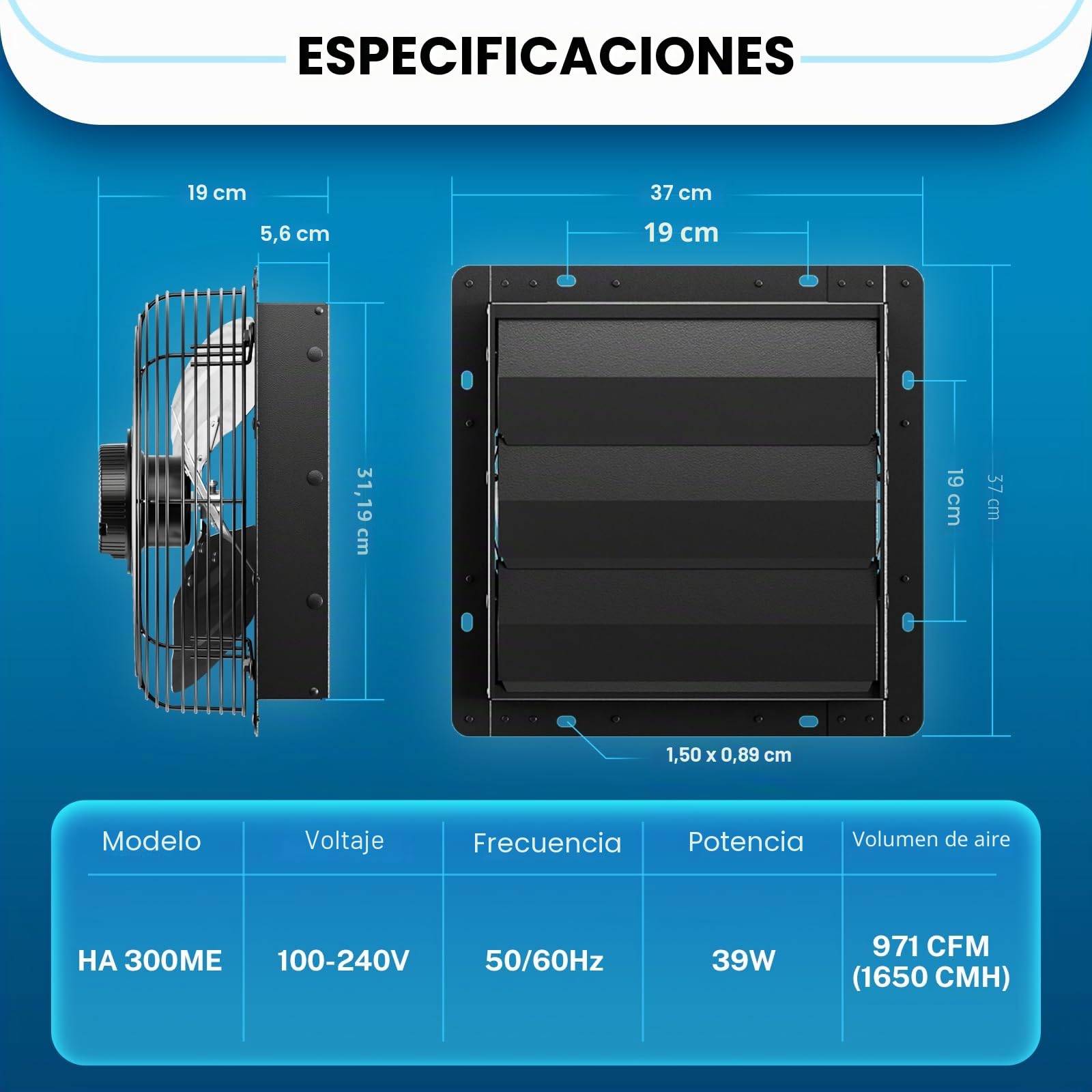 Hon&Guan Ventilador extractor industrial, 300 mm, motor EC, gran cantidad de aire, 1650 m³/h, ventilador de pared