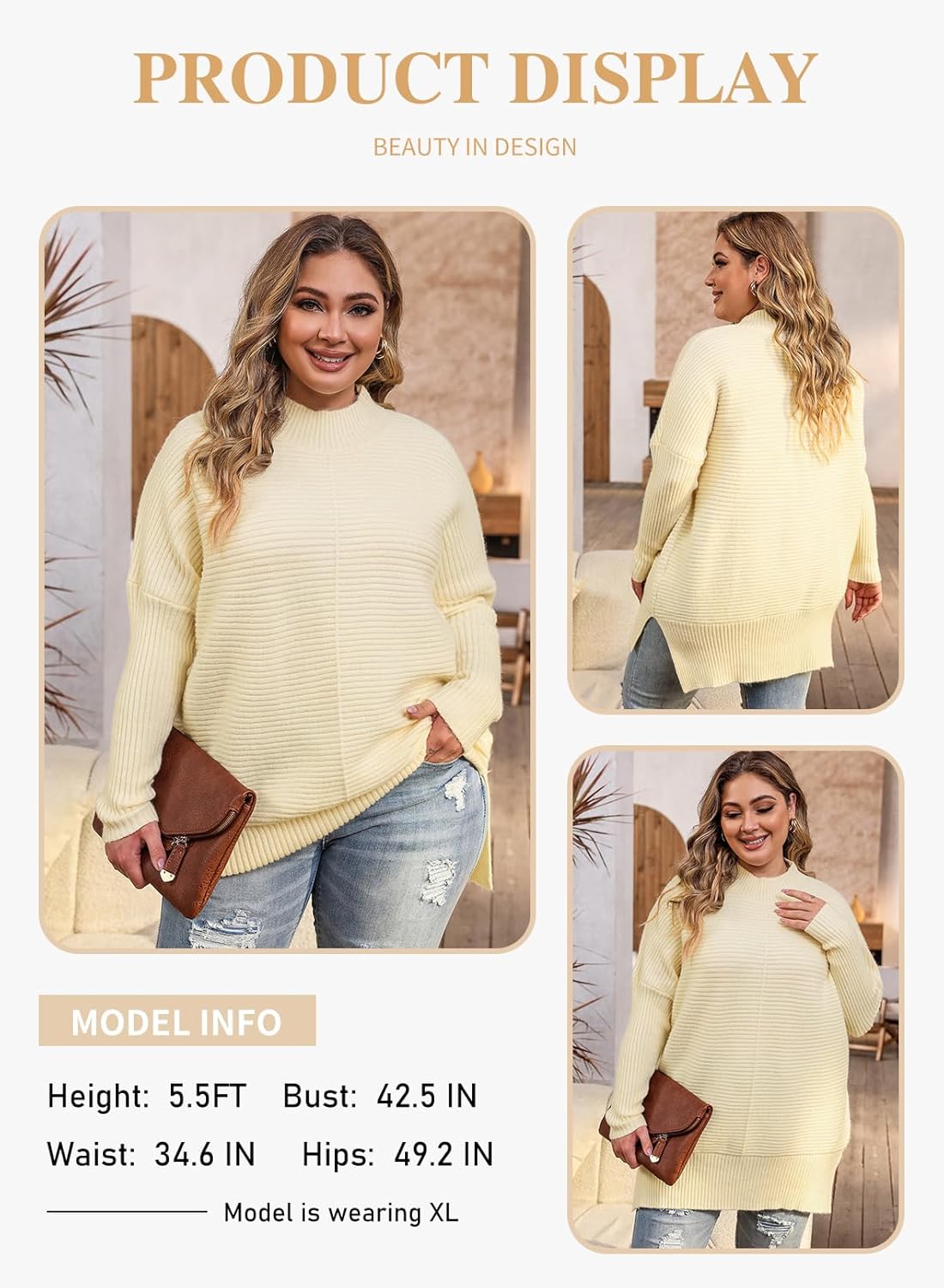 Eytino Womens Plus Size Sweaters Long Sleeve Crew Neck Split Hem Casual Oversized Ribbed Knit Tunic Pullover Tops(1X-5X) - Image 3