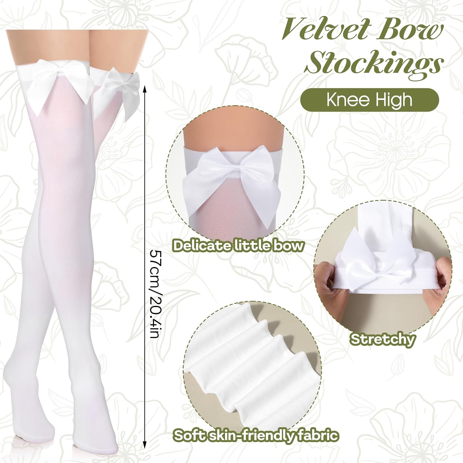 Abeillo 2 Pairs Thigh High Stockings Lace Satin Bow Stockings Women Tight Hosiery Over Knee Long Stocking