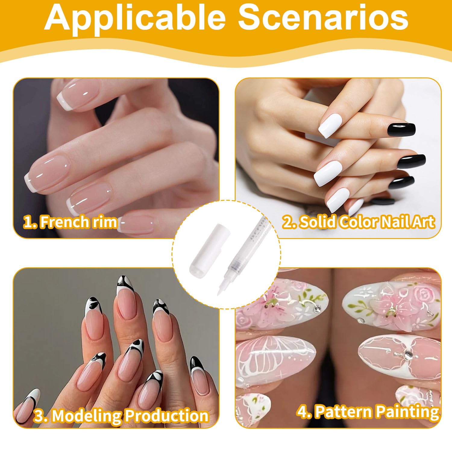 French Nails - Penna bianca per unghie creativa, set di unghie in gel e manicure, penna francese di precisione per nail art