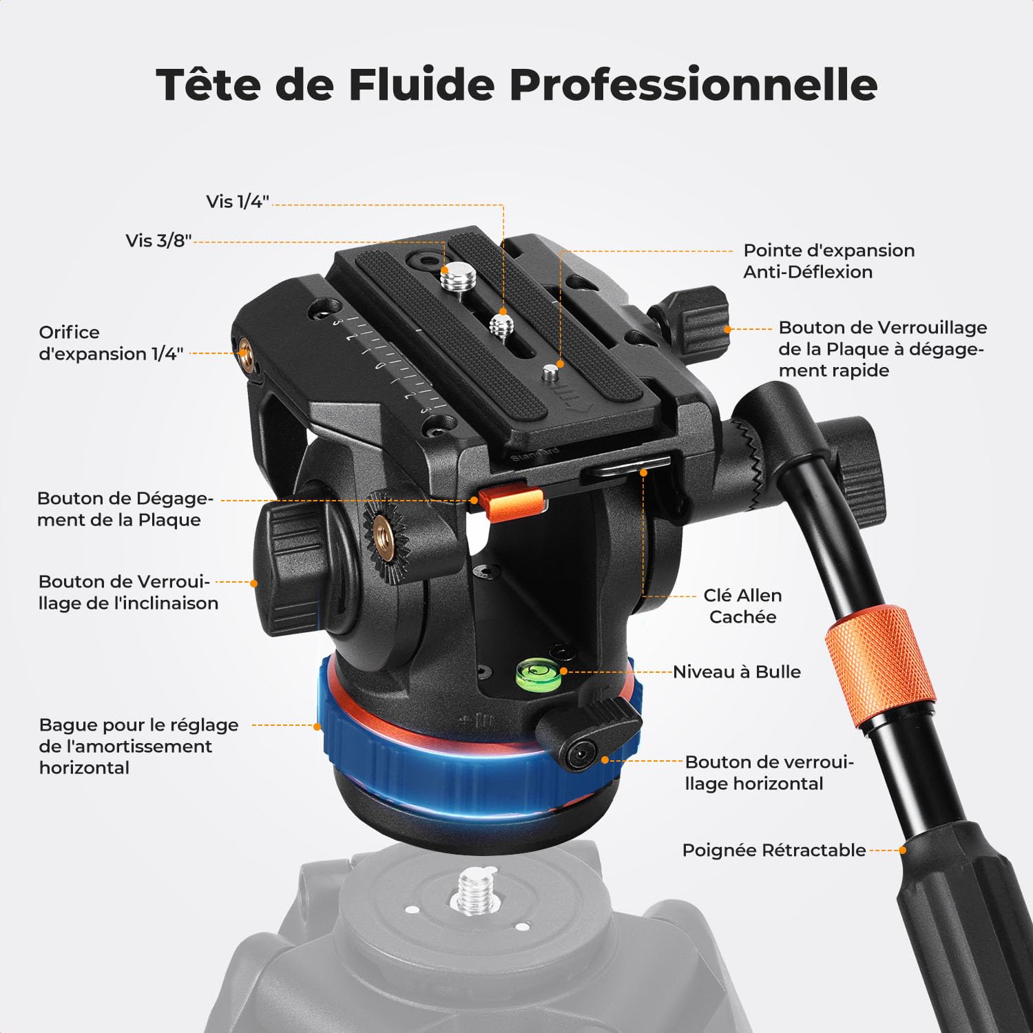 K&F Concept Tête Fluide Professionnelle Légère pour Vidéo