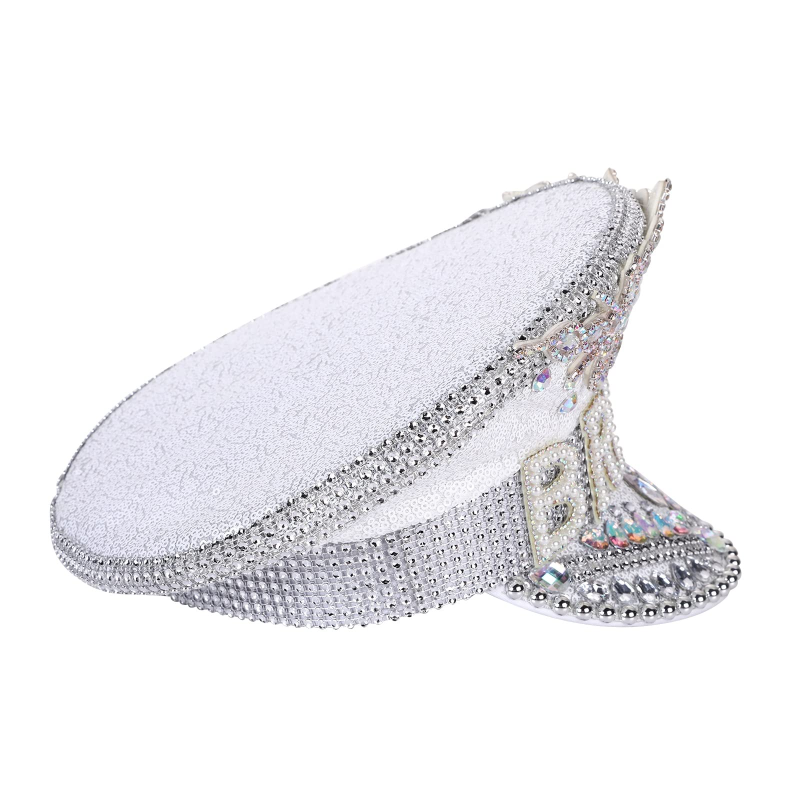 Sombrero de Novia con Purpurina Blanca, Sombrero de Novia novedoso con Diamantes de imitación for Boda, cumpleaños, Despedida de Soltera, Despedida de Soltera (Color : Silver, Size : Bride)