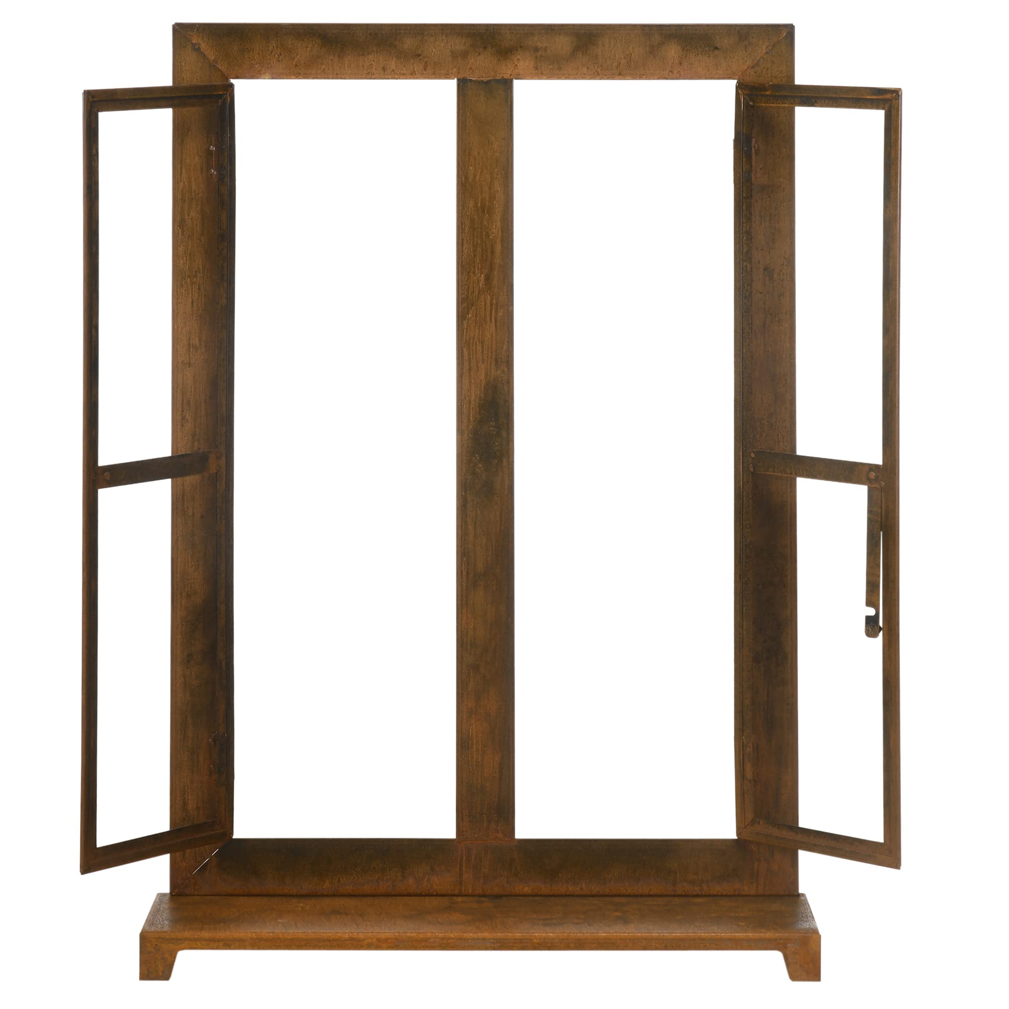 Outsunny Eisenfenster, Edelrost Sprossenfenster, 55 x 80 cm Fensterrahmen mit Schwelle und Riegel, Gartendekoration für Balkon, Terrasse, Rustikal-Braun
