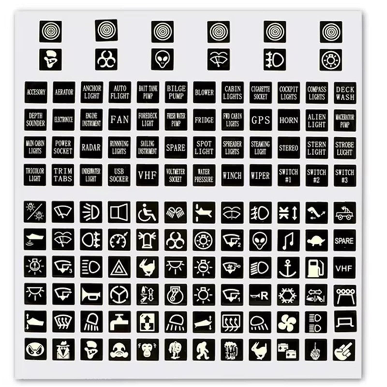 Auto Button Sticker Compatible with Car Marine Truck Instrument Luminous Car Sticker Rocker Switch Label Circuit Panel Decal Switches Relay Decor
