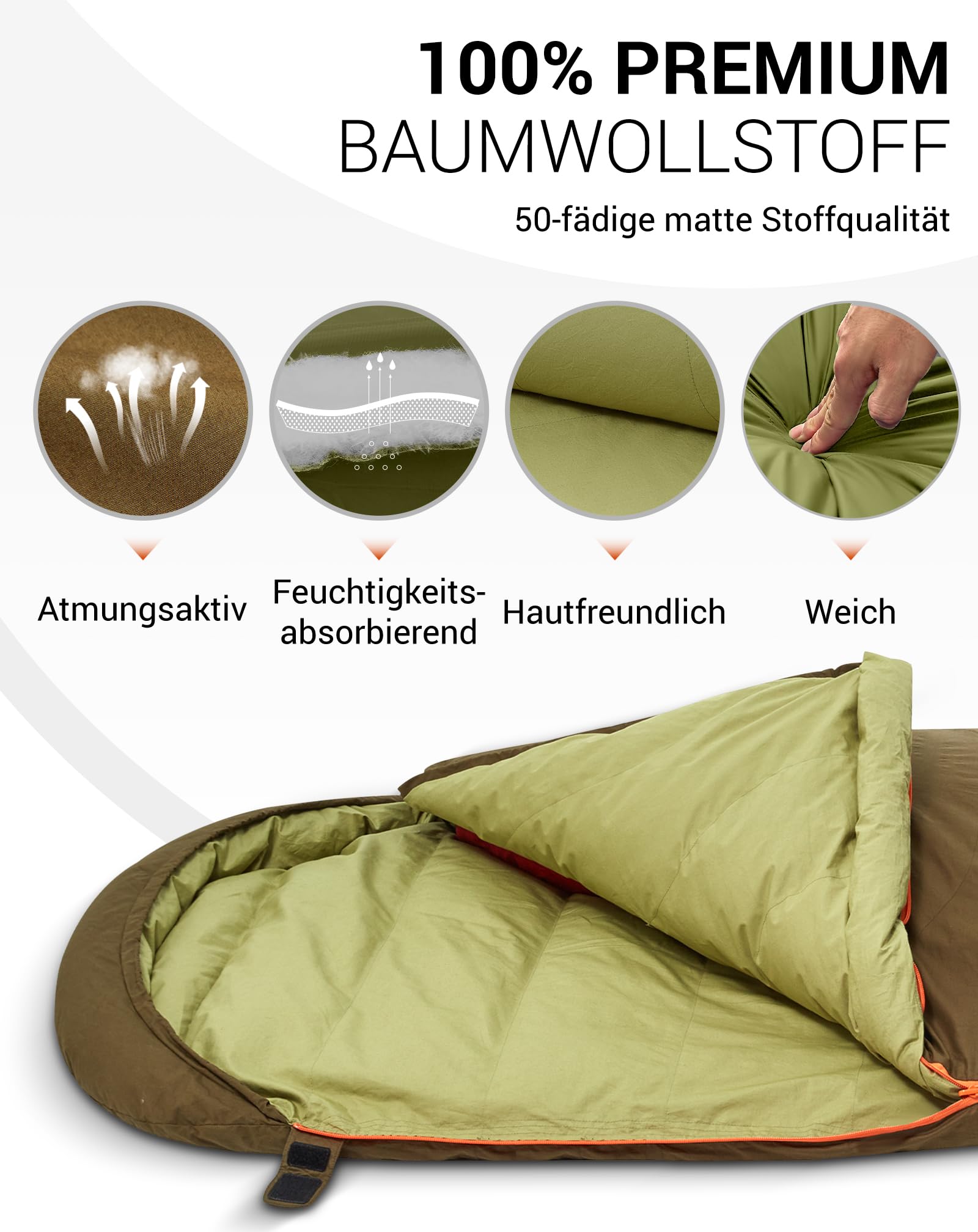 KingCamp Daunen Schlafsack Erwachsene,Warmer Leichter Winter Schlafsack 4°C bis -20°C，100% Baumwollgewebe, 4-Jahreszeiten-Schlafsack Geeignet für Camping, Wandern220x80 cm