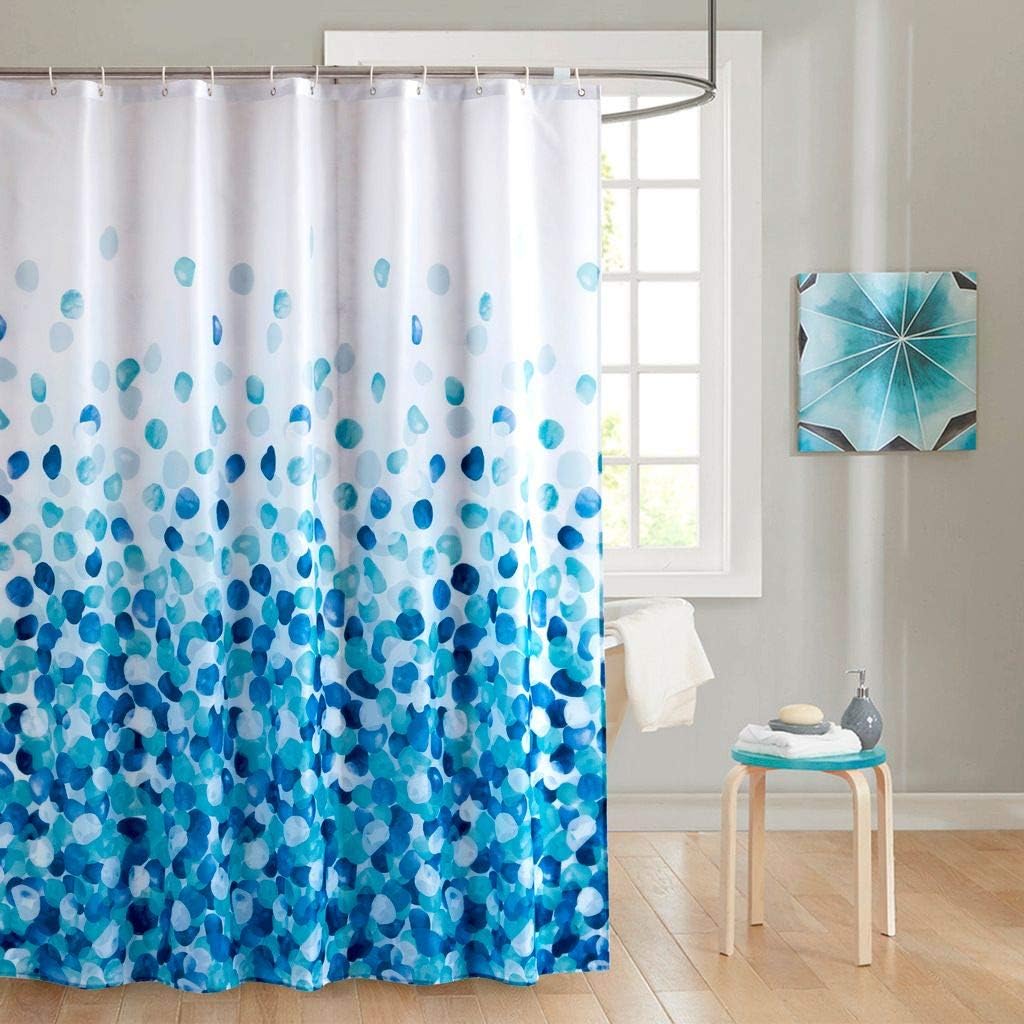 RARVA Washable Waterproof Polyester(Best Hotel Quality Eco Friendly) Liner Set for Bathroom Fabric Shower Curtain with Hooks - 72 x 72 inches,Blue Petals