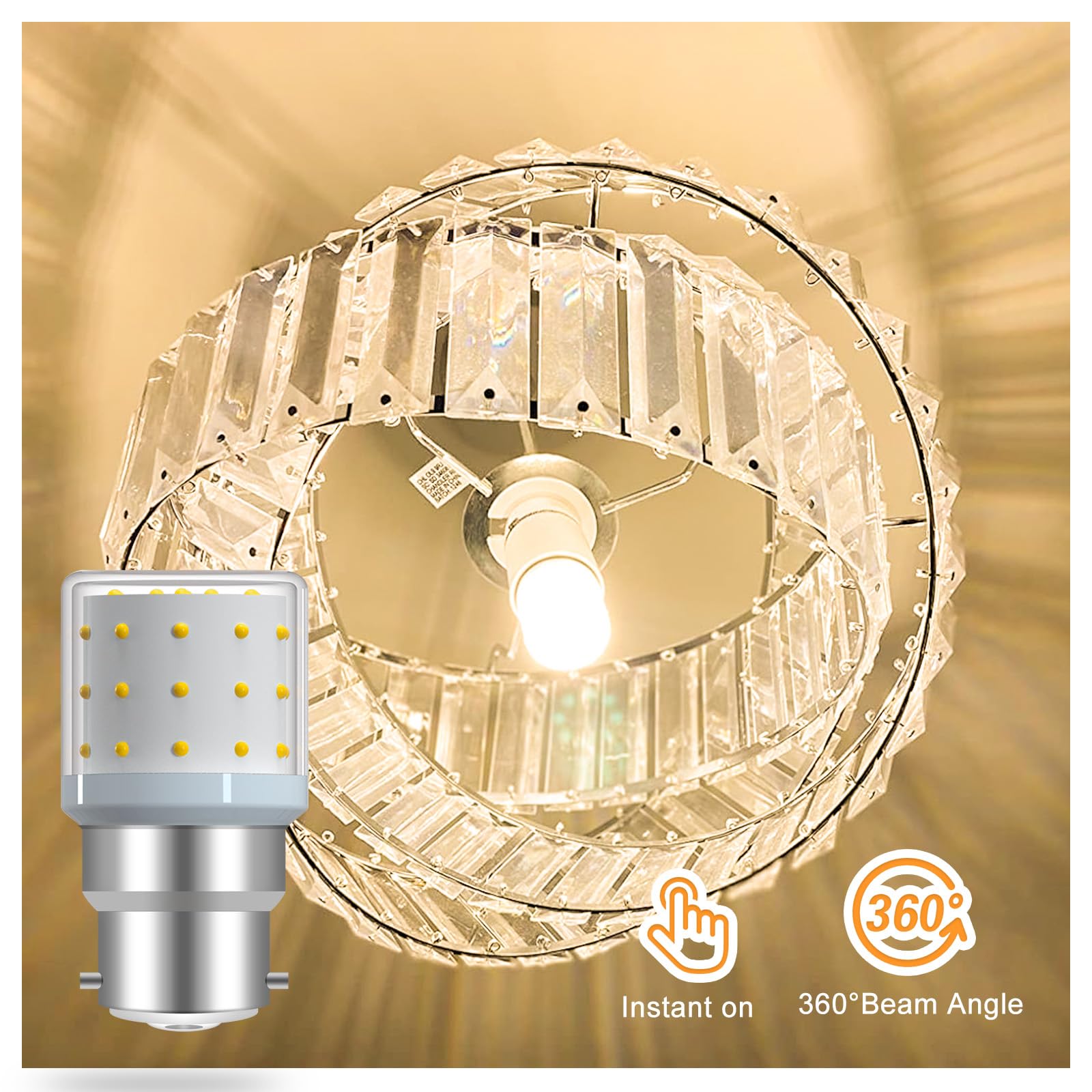 ZHENMING Bayonet Light Bulbs 80W 60W Equvialent,B22 LED Bulb 6W Warm White 2700K 800LM 100-265V Non-Dimmable Corn Light Bulbs for Chandeliers Wall Lamps - Image 2
