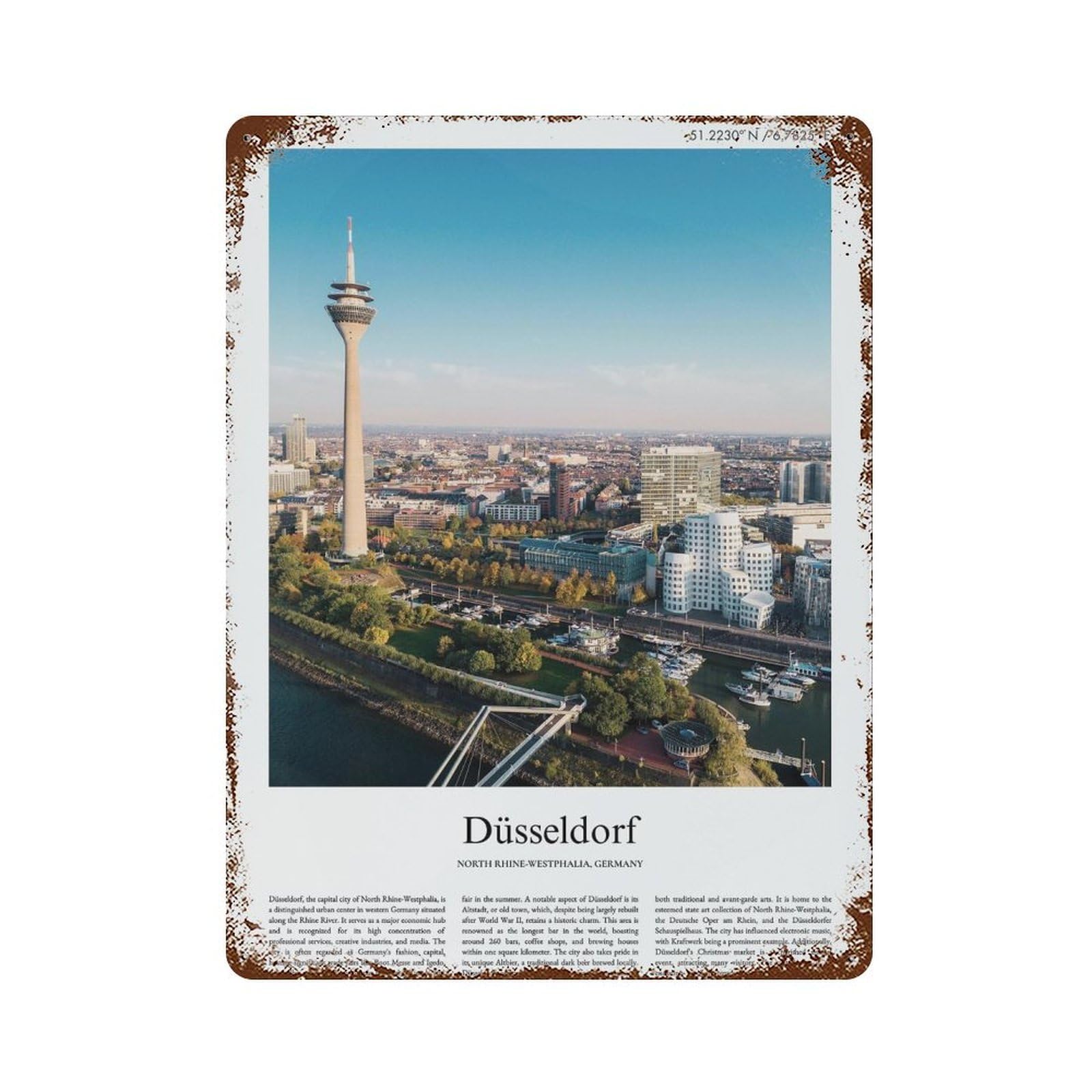 xiaoxiaoshen Düsseldorf North Rhine-westphalia, Germany City Scenery Wall Decor Art Metal Tin Poster Modern Home Decor Art Home Bar Shop Decorations Vintage Sign 40x30cm