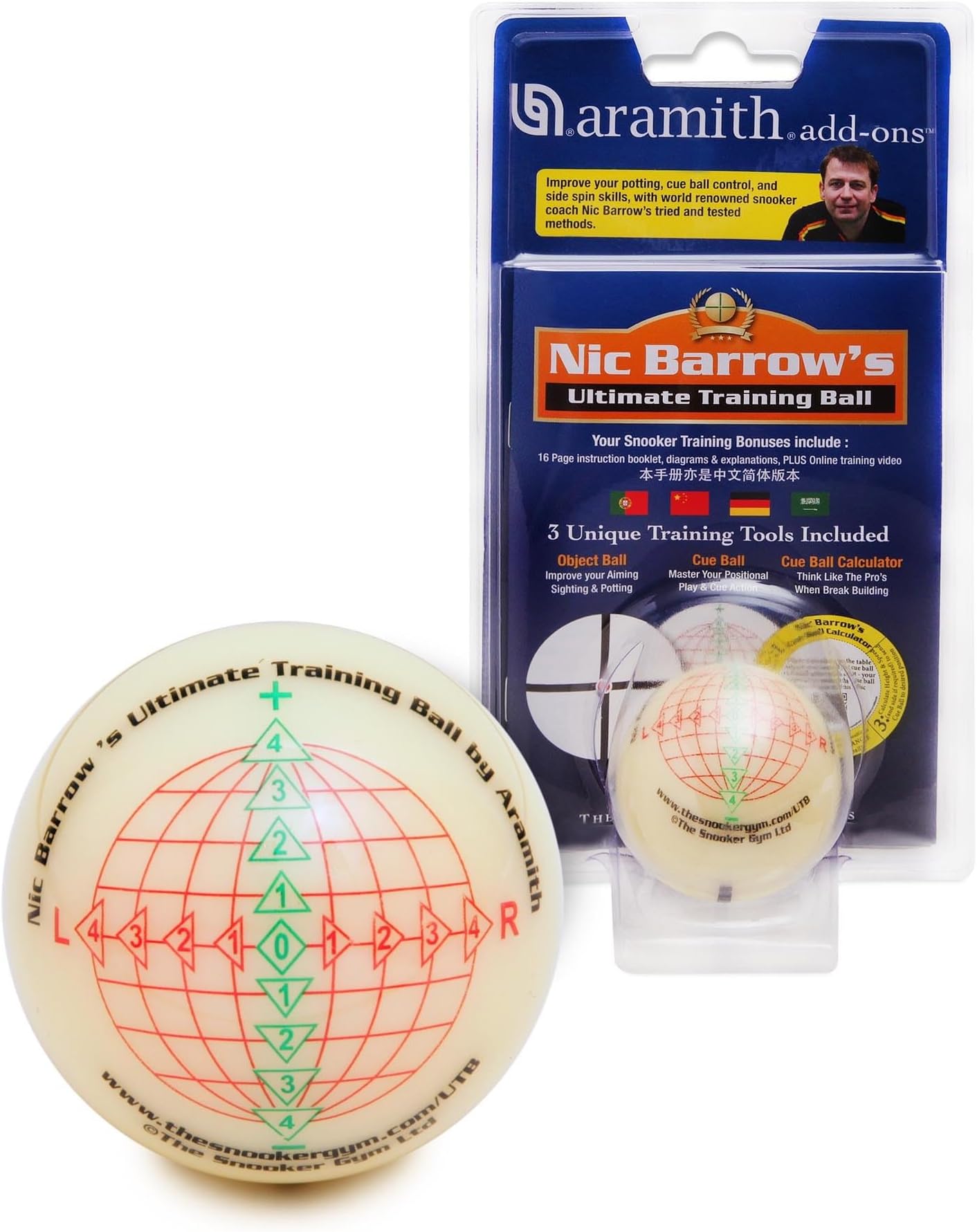 Aramith Nic Barrow's Ultimate Snooker 2 Sided Full Size Training Ball - 2 1/15" - 52.5 mm