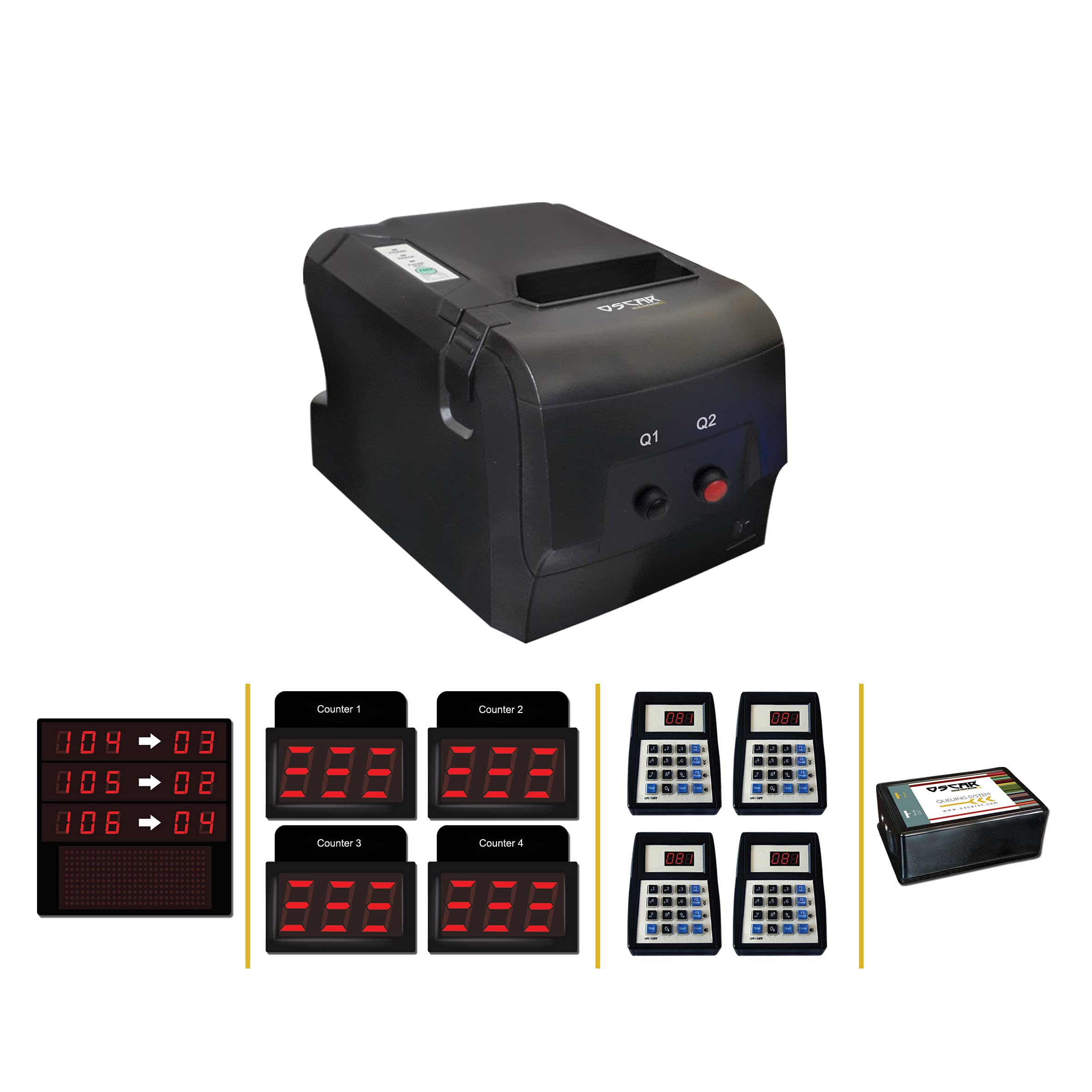 OSCAR Queue Management System, Ticket System with Voice Calling, Complete Token System for Hospital Line Up, Bank, Office, Clinic Typing Amer Waiting Line Management Pager Calling with Displays (4A)