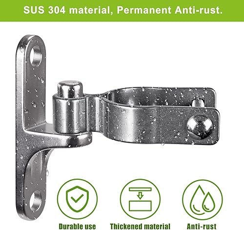 Miniatura 5 de Paquete de 2 bisagras de puerta de montaje en pared, bisagra de valla de eslabones de cadena de 1-78 pulgadas para granja, tubo de acero inoxidable