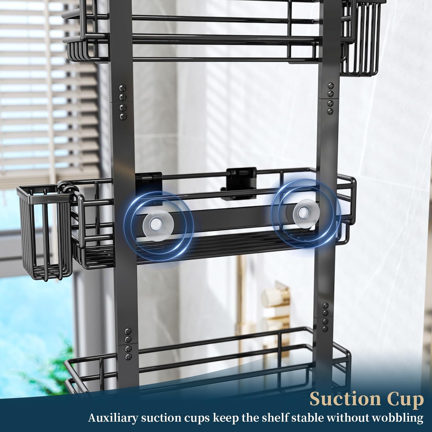 Consumest Over The Door Shower Caddy - 5 Tier Adjustable Shower Organizer Hanging with 2 Toothbrush Holders & 4 Hooks, Rustproof Oragnizer Shelf, Storage Rack for Bathroom, Black