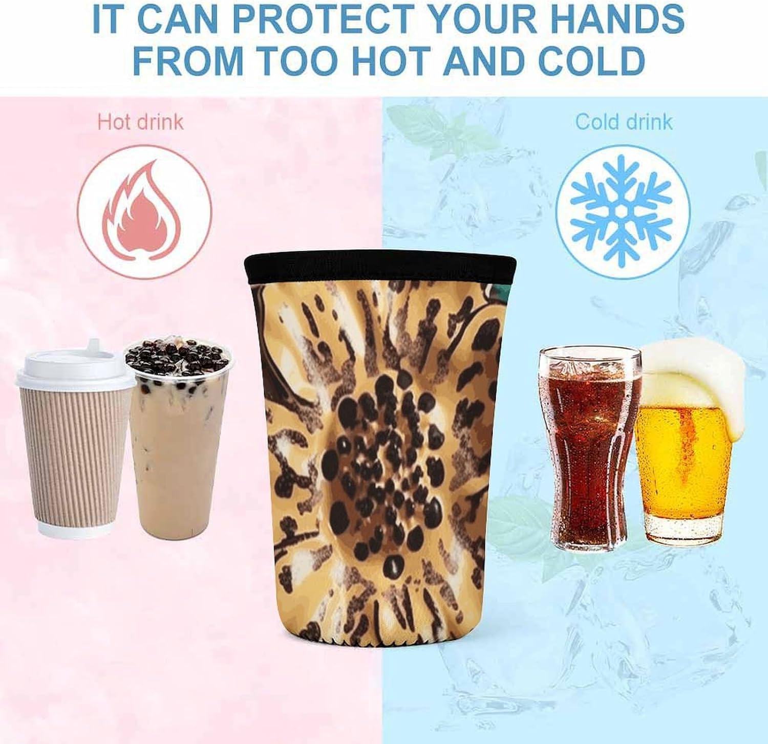 3 Pack Neoprene Cup Sleeves, Stretchy Reusable Drink Cup Cover Universal