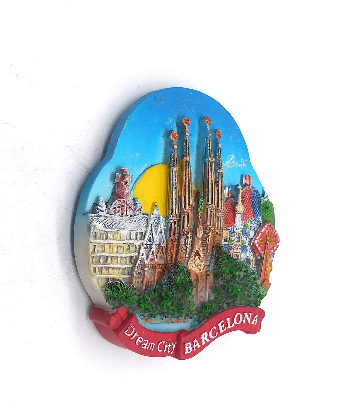 Aimant Frigo 3D Lézard Barcelone - Souvenir Espagne Fait Main, Résine, 5x10.2 Cm, Décoration Colorée