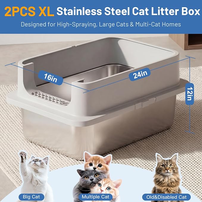 Arenero para gatos XL acero inoxidable 2 unidades miniatura 3