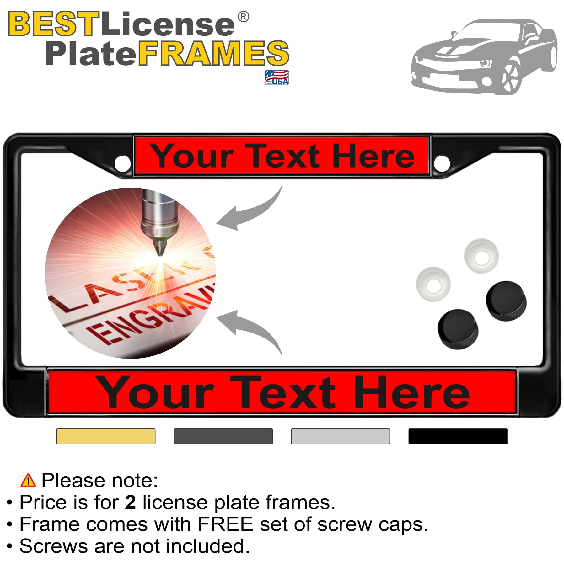 Custom Personalized Metal Laser Engraved Car License Plate Frame with Free caps - Picture 86 of 132