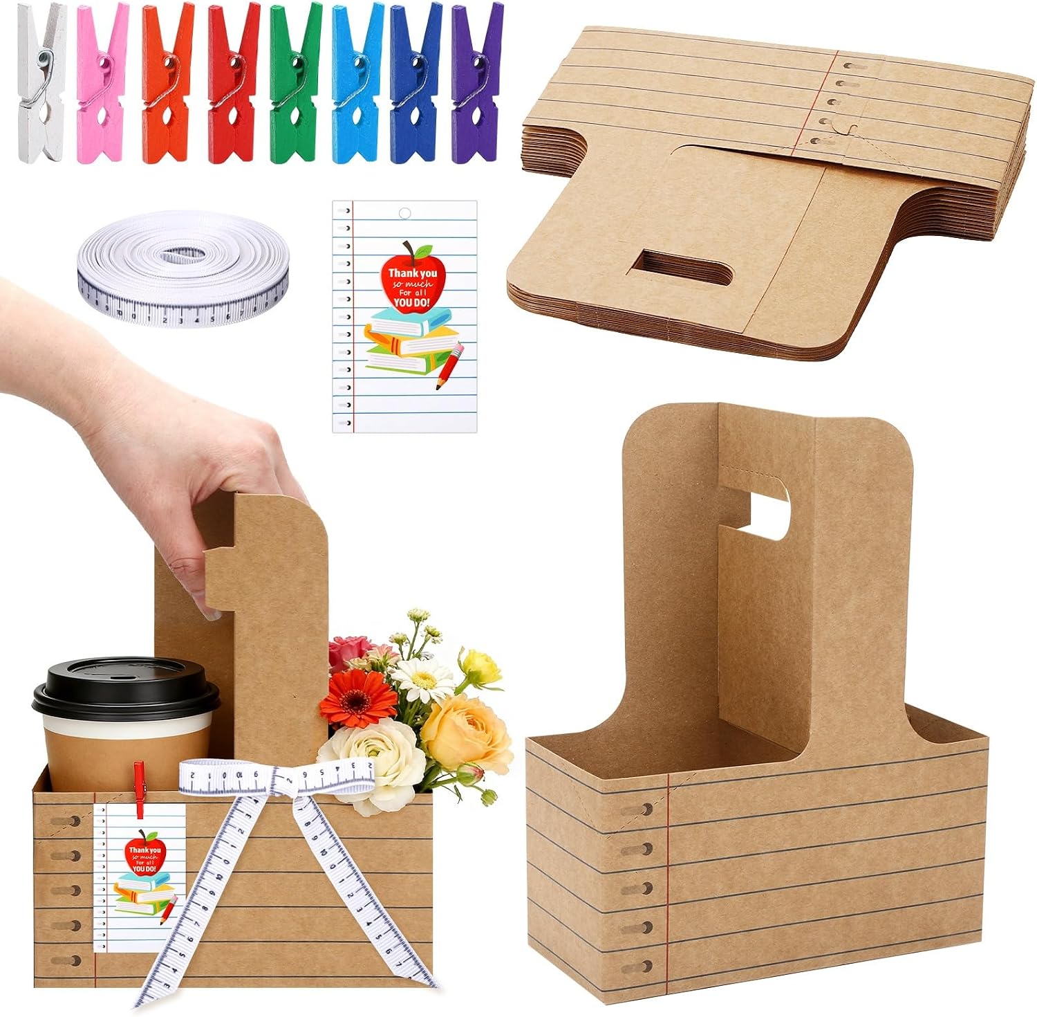 NOVWANG 25 Pack Back to School Drink Carriers, Kraft Paper Cup Holders
