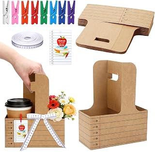NOVWANG 25 Pack Back to School Drink Carriers, Kraft Paper Cup Holders
