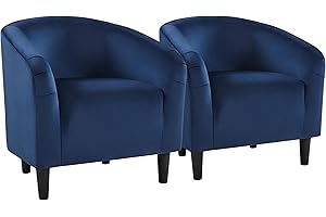 Yaheetech Navy Blue Velvet Accent Chair Set, Luxurious Velvet Barrel Chairs for Living Room
