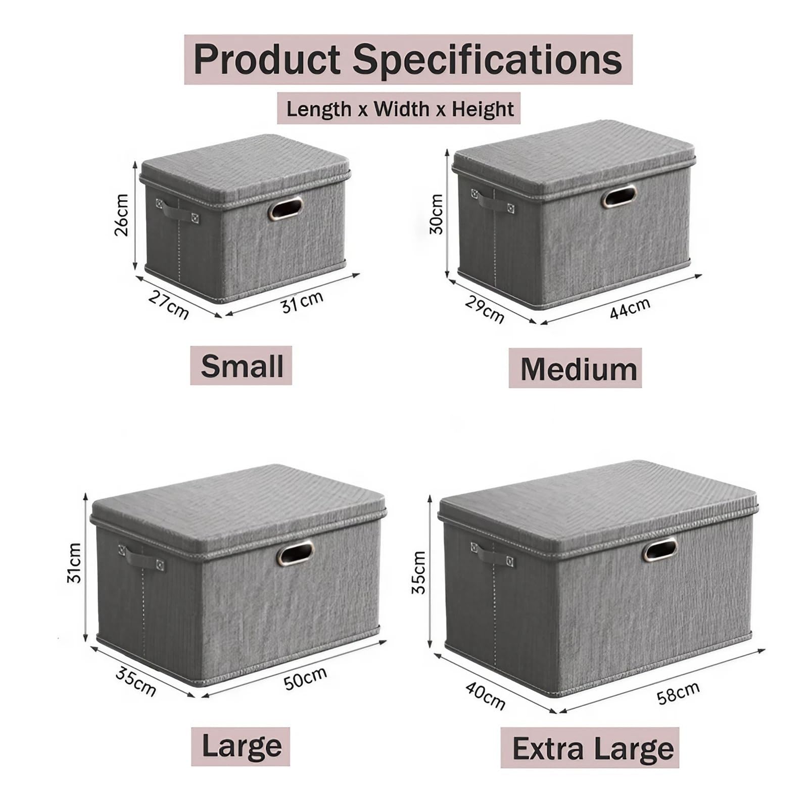 Caja Del Organizador de Almacenamiento Del Cubo con Tapa Plegable, Caja de Armario Apilable de Tela/Gray/50 * 35 * 31 cm