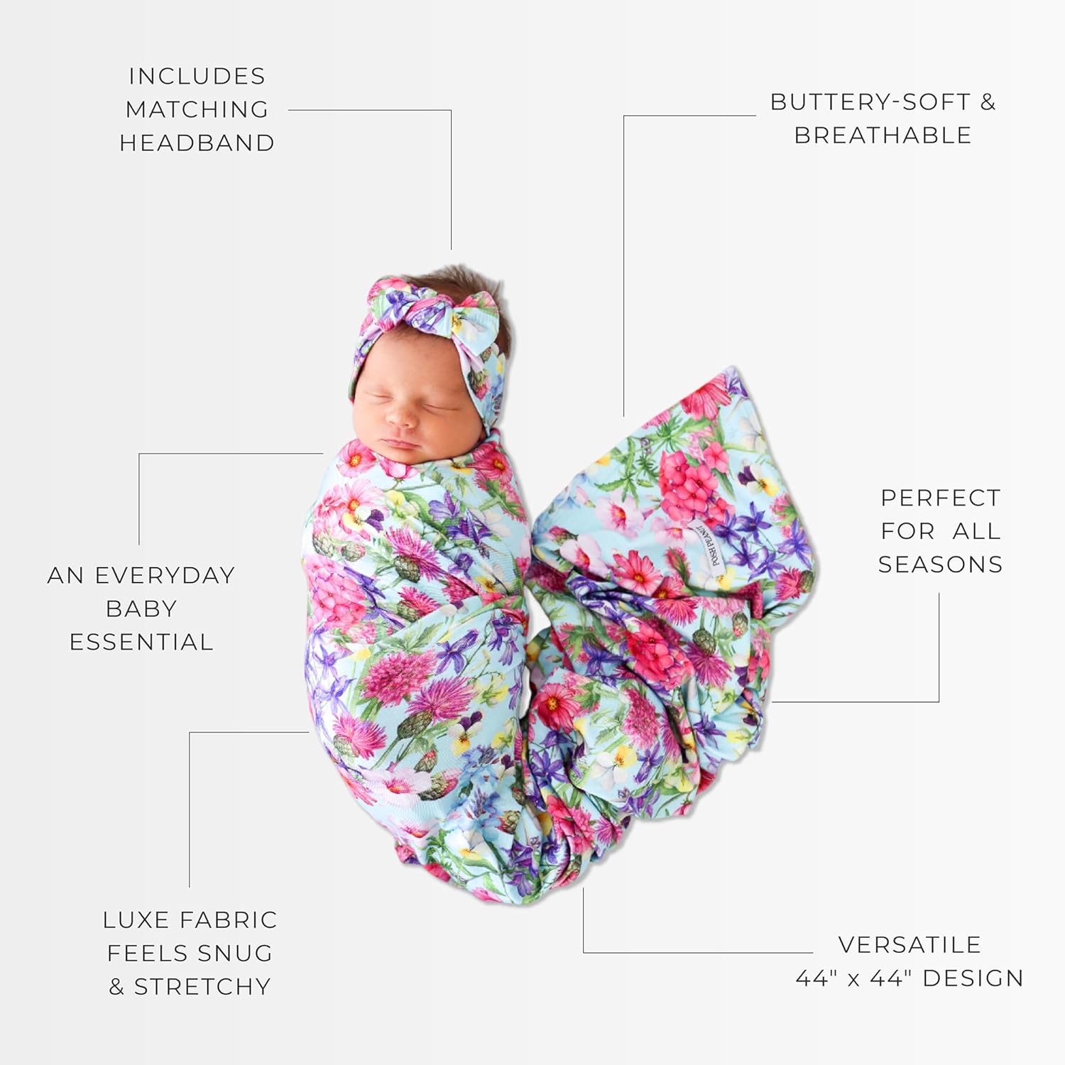 Posh Peanut Soft Baby Swaddle & Headband Set – Viscose from Bamboo Newborn Wrap Receiving Blanket, Nursing or Stroller Cover (Hadley - Image 4