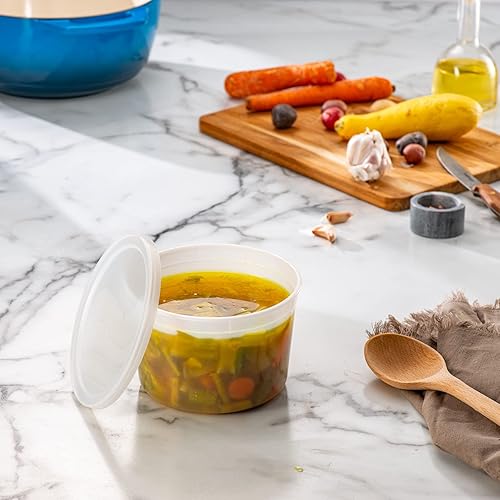 Miniatura 3 de GUSTO 12 juegos  64 oz. contenedores desechables de plástico para almacenamiento de alimentos con tapas, cubo de helado y cubo de sopa, paquete