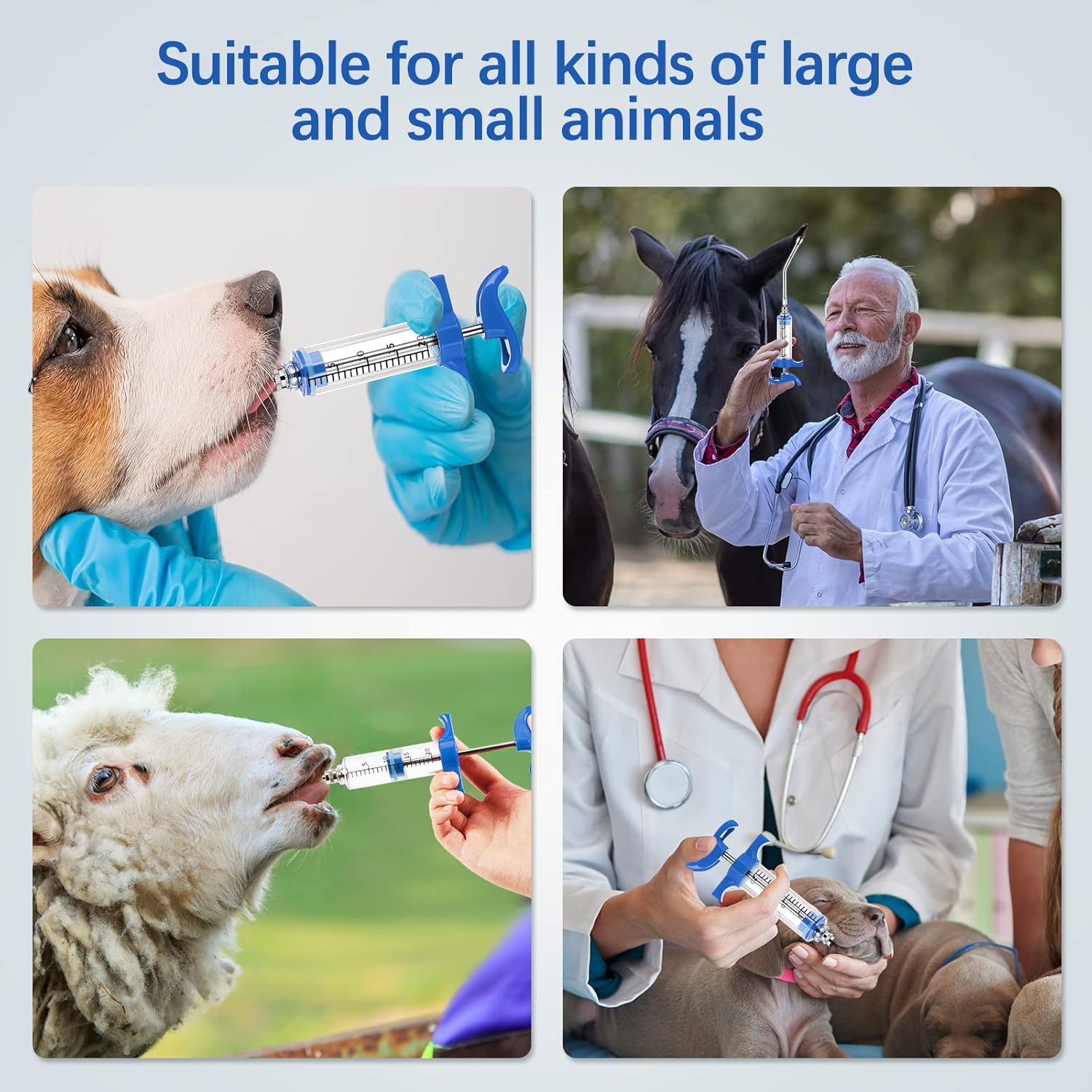 2 Pieces Syringe with 2 Drench Nozzle 20ml Adjustable Dosage Reusable Drench Gun Syringe for Sheep, Goats(Blue)
