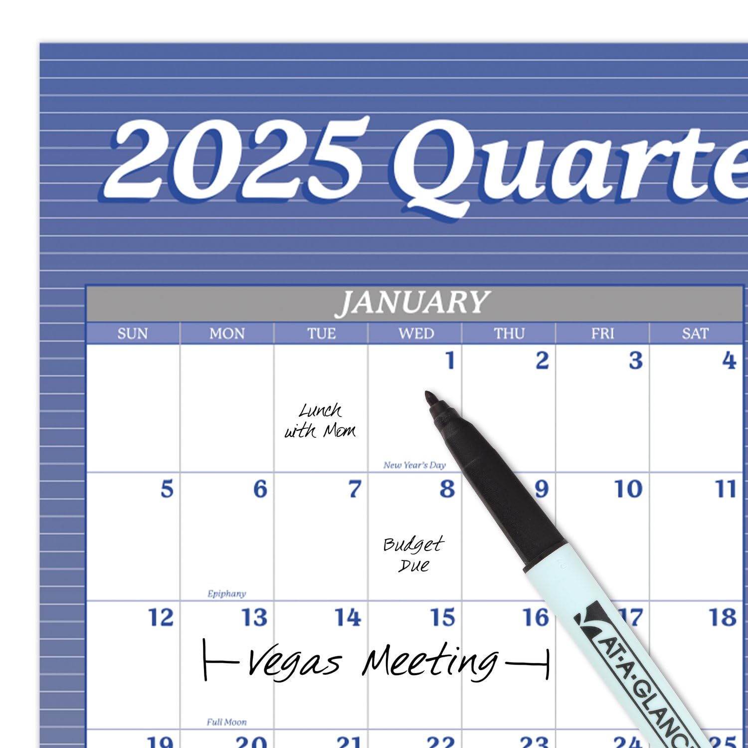 AT-A-GLANCE Calendario 2025 cancellabile, planner da parete cancellabile a secco, 91,4 x 63,5 cm, grande, verticale/orizzontale, reversibile, blu (A1102-25)