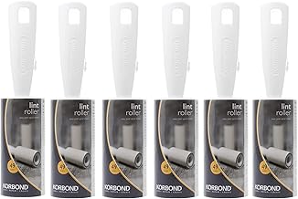 Korbond 6 Pack of 7.4m Lint Rollers–294 Sticky Easy Peel Sheets -for ALL FABRIC TYPES- Removes Dust and Fluff from Furniture, Upholstery, Laundry, Washing Machine, & Carpet-Leaves NO RESIDUE-Odourless