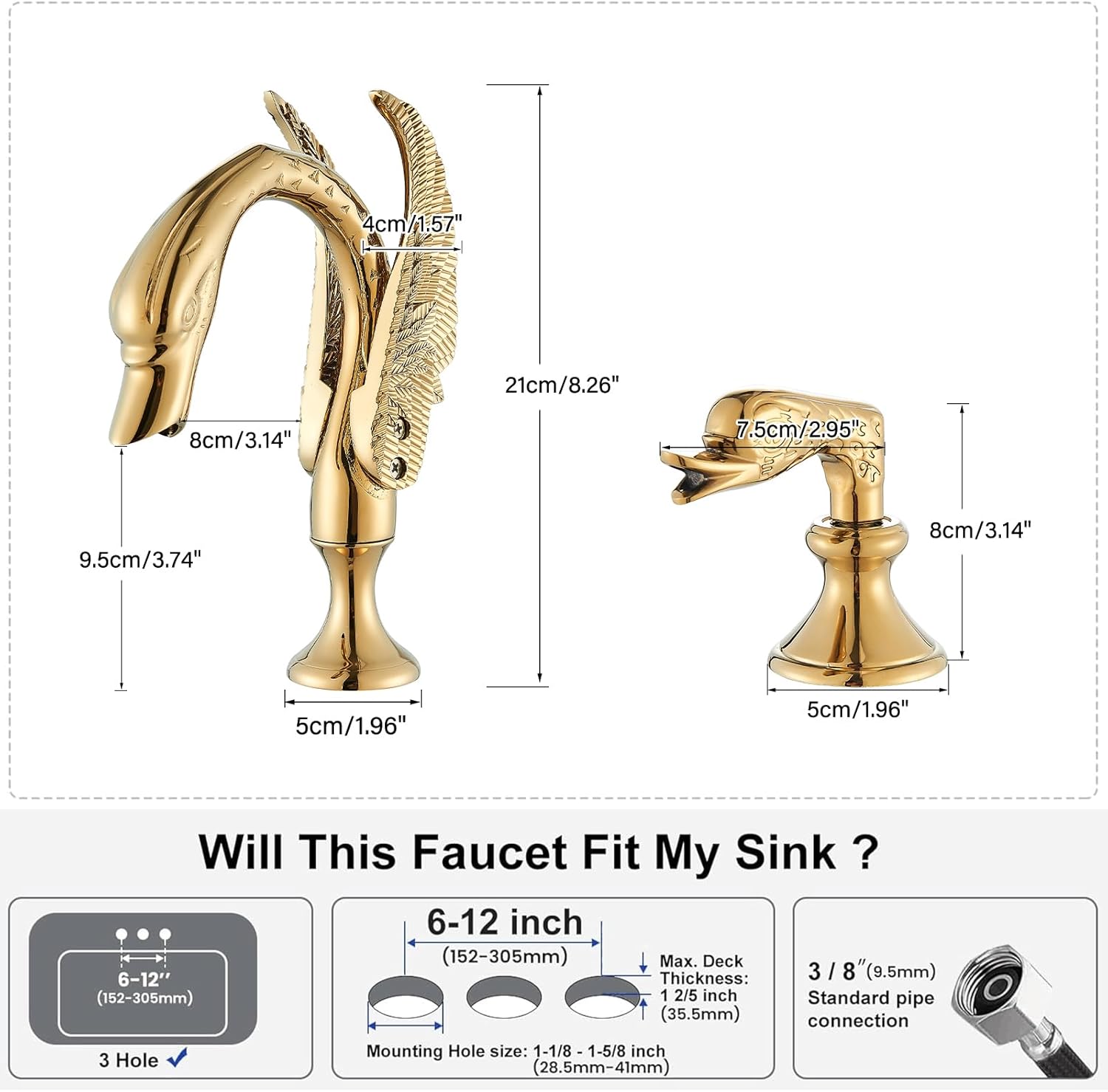 Luxurious Gold Swan Vessel Sink Faucet with Dual Handles