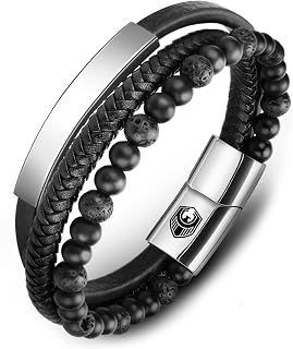 Bracciale da uomo in pelle Braccialetti da uomo con fibbia magnetica in acciaio inossidabile e scatola per gioielli, bracciale esclusivo per idea regalo da uomo