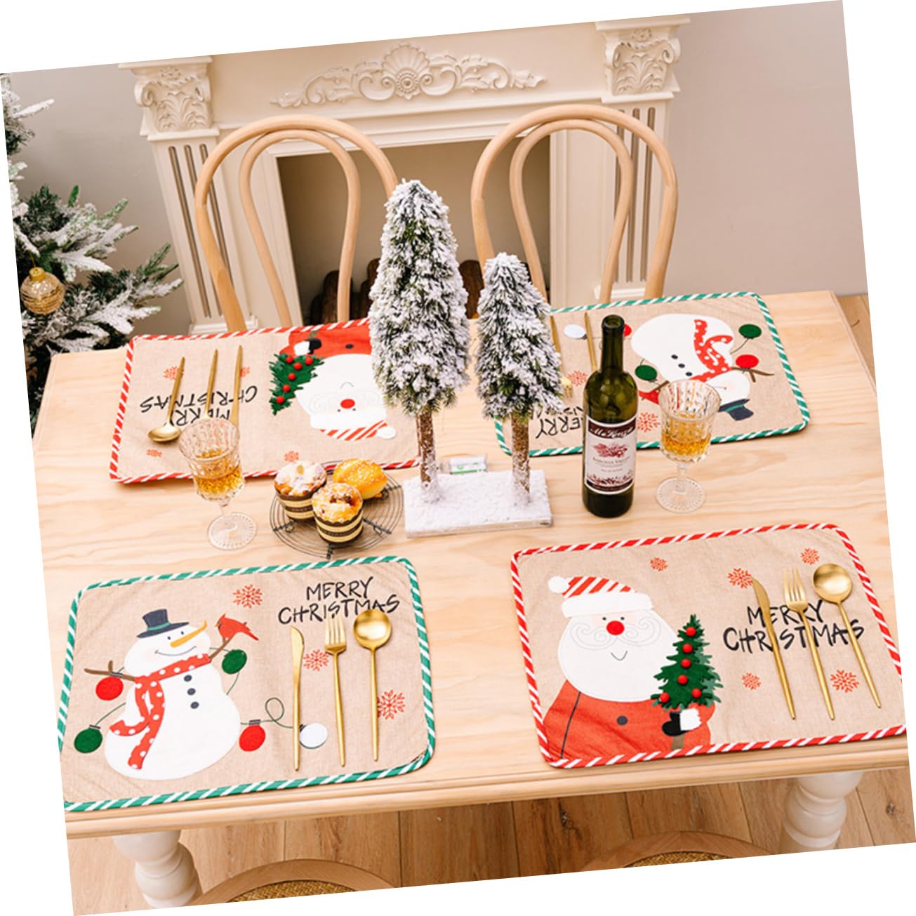 PRETYZOOM Set Di 4 Tovagliette Da Tavola Con Design A Strisce E Runner Da Tavola Per Feste Di Natale