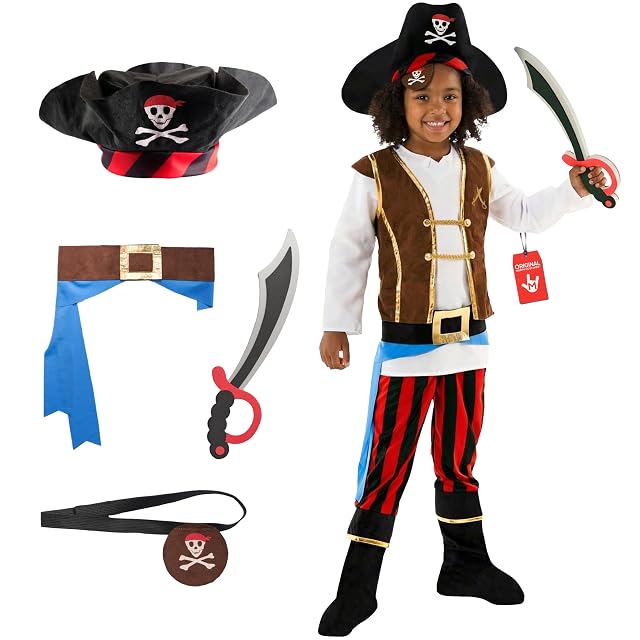 Morph Disfraz Pirata Niño, Disfraz Capitan Pirata Halloween, 10-12 años