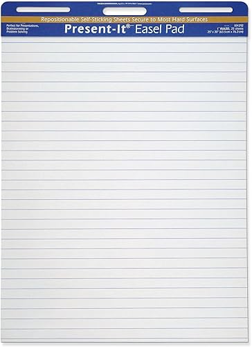 The Present-It - Almohadilla de caballete, autoadhesiva, blanca, 1 pulgada a rayas de 25 x 30 pulgadas, 25 hojas