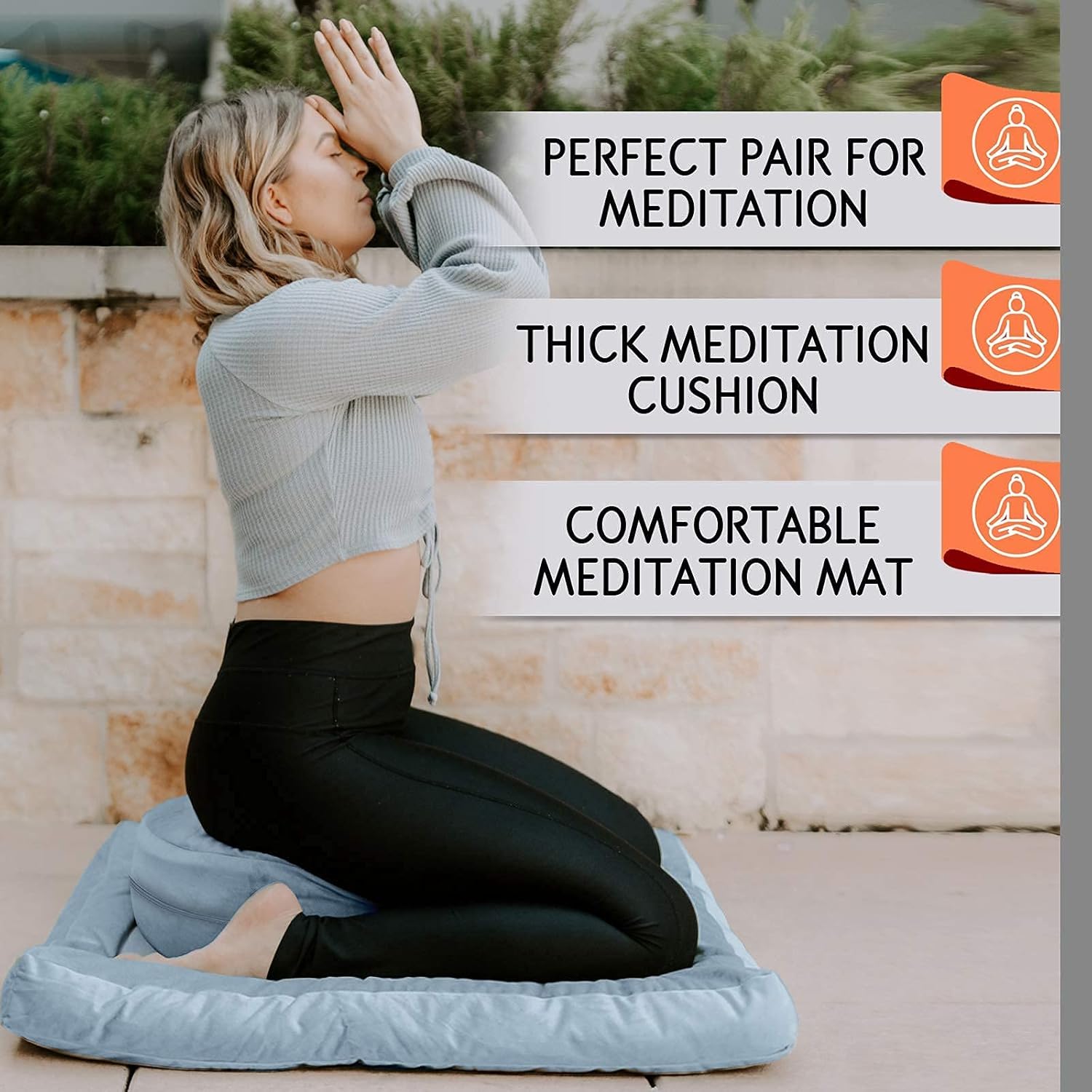 Florensi Adjustable Meditation Cushion & Zabuton Meditation Mat Pale Blue Bundle- Premium Velvet Meditation Pillow, Perfect Pair of Buckwheat Meditation Cushion & 100% Cotton Meditation Mat : Sports & Outdoors
