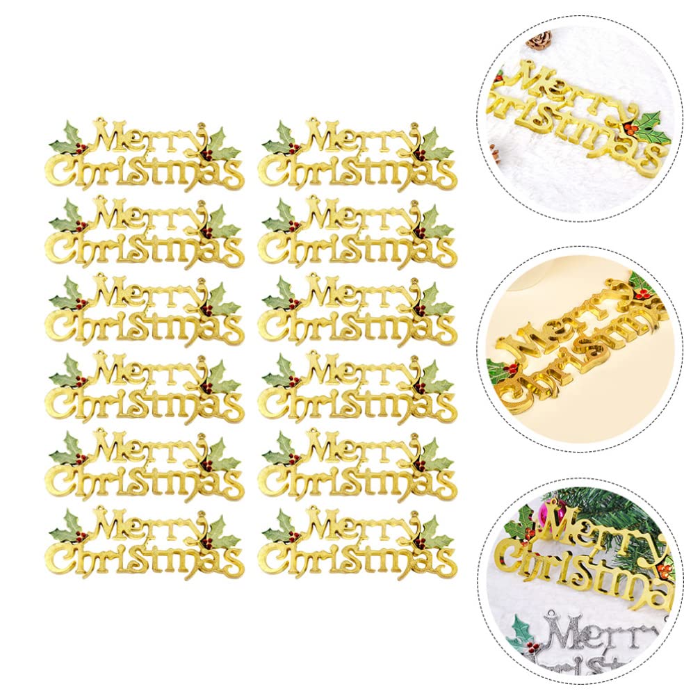 DOITOOL 12Pcs Merry Christmas Sign Glittery Christmas Hanging Signs Door Plaque Wall Hanging with Holly Berries for Tree Wreath Wall 15cm - Image 2