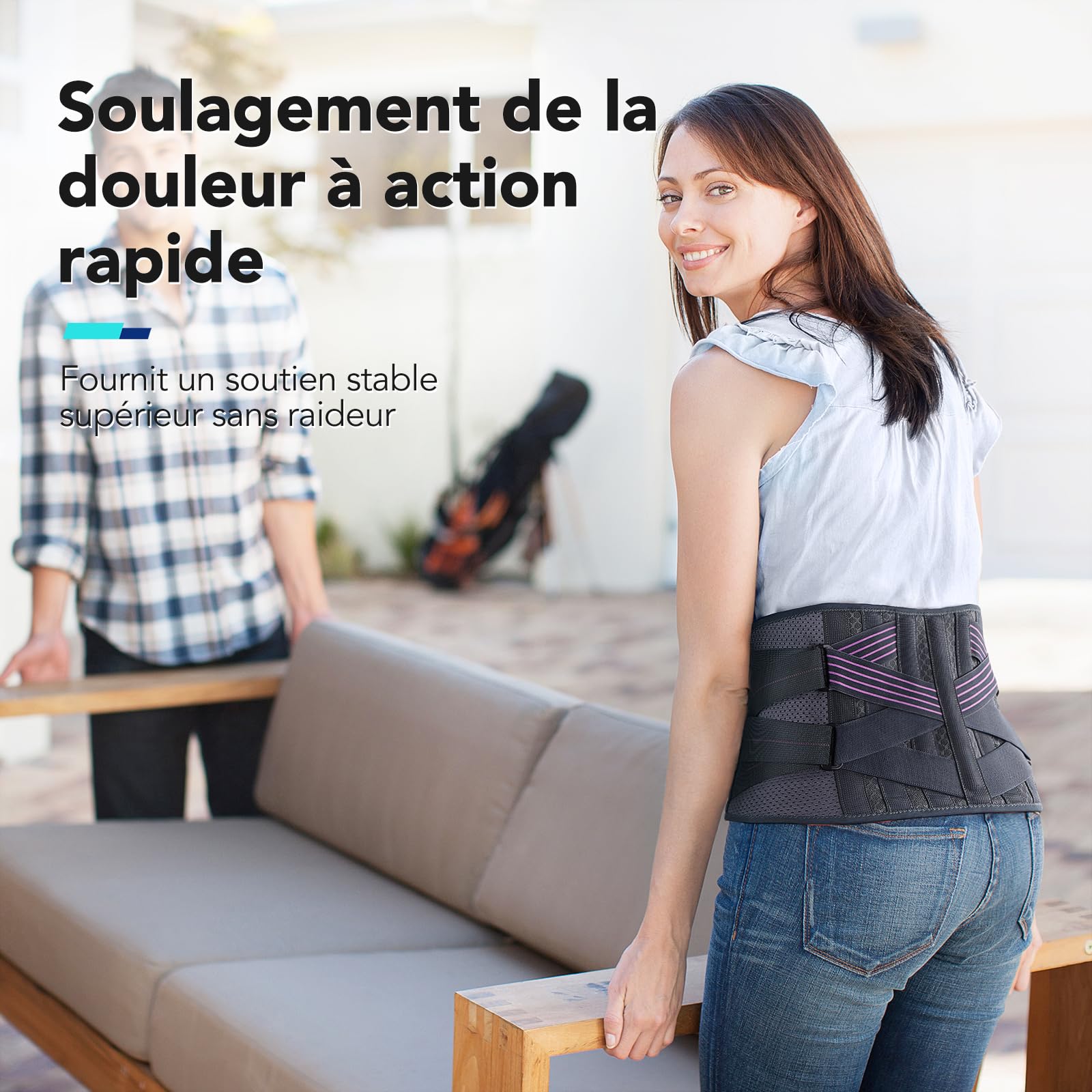 Fitomo Ceinture Lombaire Femme avec 7 Supports Métalliques, Ceinture Dorsale Femme Pour Sciatique, Hernie Discale, Scoliose, Ajustable et Respirant